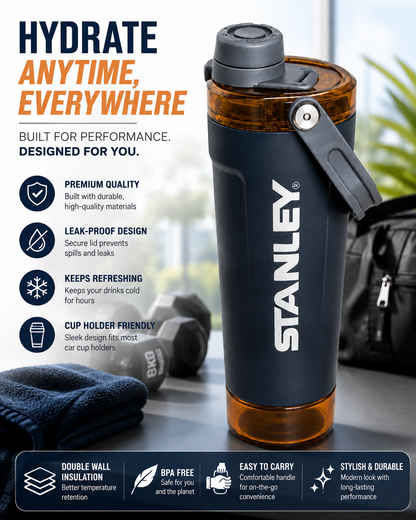 Stanley Water Bottle with Flip Lid, Removable Strainer & Foldable Carry Handle 600ml – Random Colour( Cod Not Available)