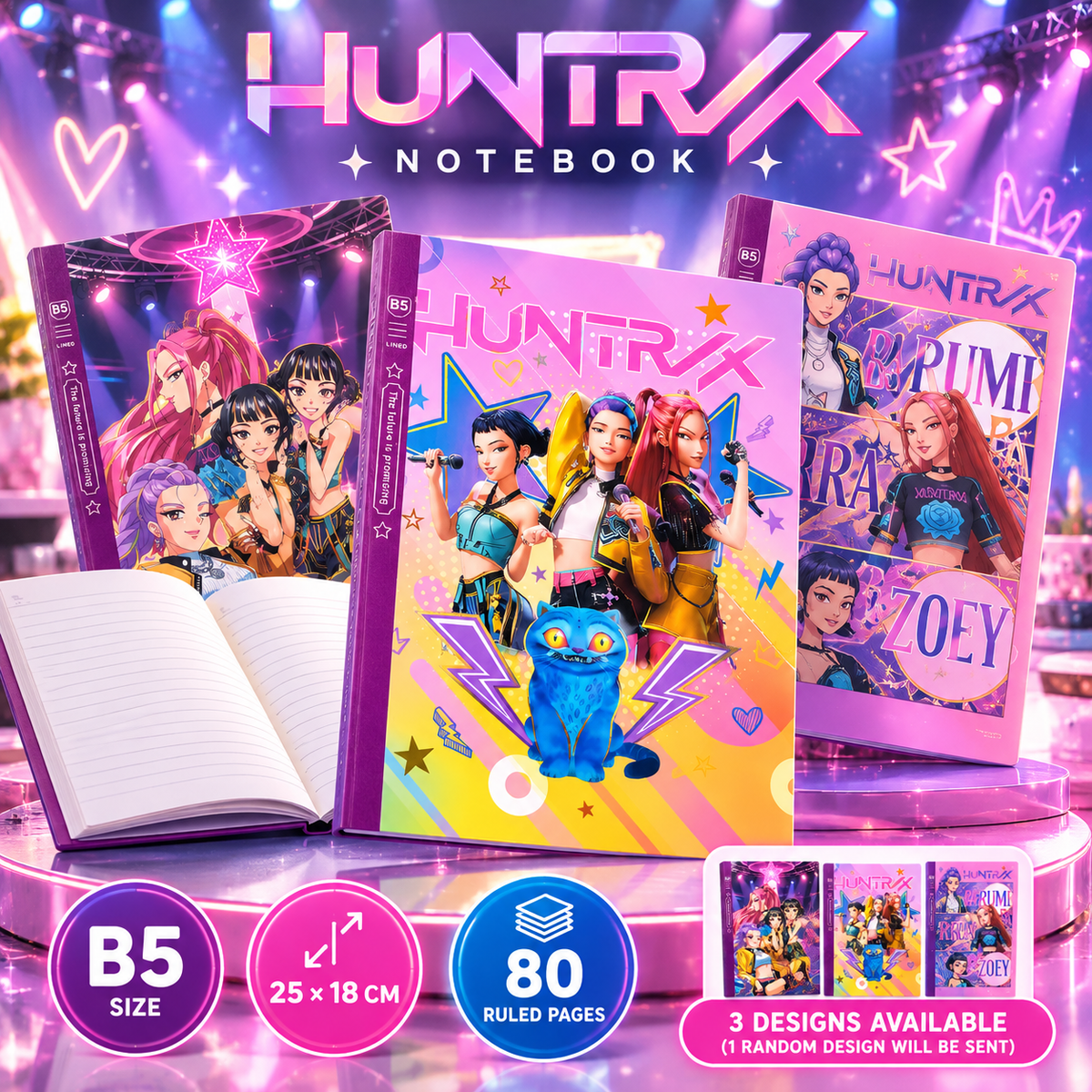 K POP Demon Hunters B5 Notebook – 80 Ruled Pages, 25 x 18 cm, Stylish Notebook for Girls, Kids & Teens, School, Study, Journaling & Daily Writing – 1 Random Design