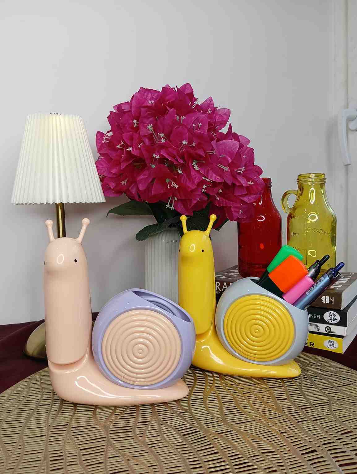 Snail LED Desk Lamp with Pen Holder | USB Rechargeable Foldable Study Lamp | 2 Light Modes | Cute Table Lamp for Boys & Girls(RANDOM 1PC)