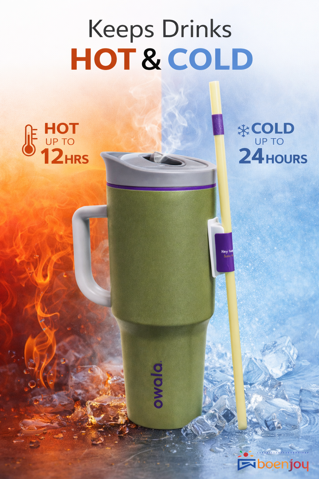 Insulated Tumbler Mug with Handle & Straw | Leakproof BPA Free Travel Coffee Cup | Hot & Cold Drink Tumbler 1185ML