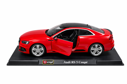 Bburago Audi RS5 Coupé Diecast Model Car 1:24 Scale – Metal + Plastic Body, Red Sports Car with Openable Doors (22.5cm) | Collectible Toy