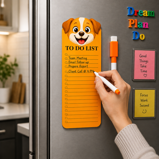 Dog Theme Acrylic to Do List Board with Marker, Reusable Magnetic Writing Board, 24 x 9 cm, Daily Planner Checklist for Home, Office, Kitchen, Study & Grocery Lists