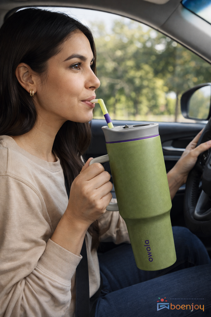 Insulated Tumbler Mug with Handle & Straw | Leakproof BPA Free Travel Coffee Cup | Hot & Cold Drink Tumbler 1185ML
