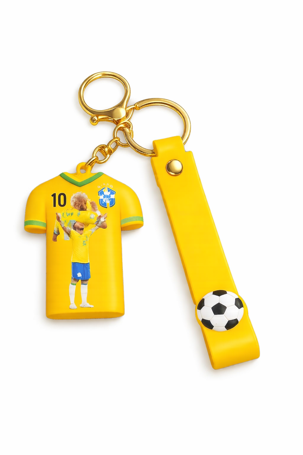 Brazil Football Jersey Keychain with Strap & Ball Charm | No.10 Soccer Jersey Keyring | Premium Fan Gift for Men, Boys, Car Keys, Bags & Accessories (NEYMAR JR)
