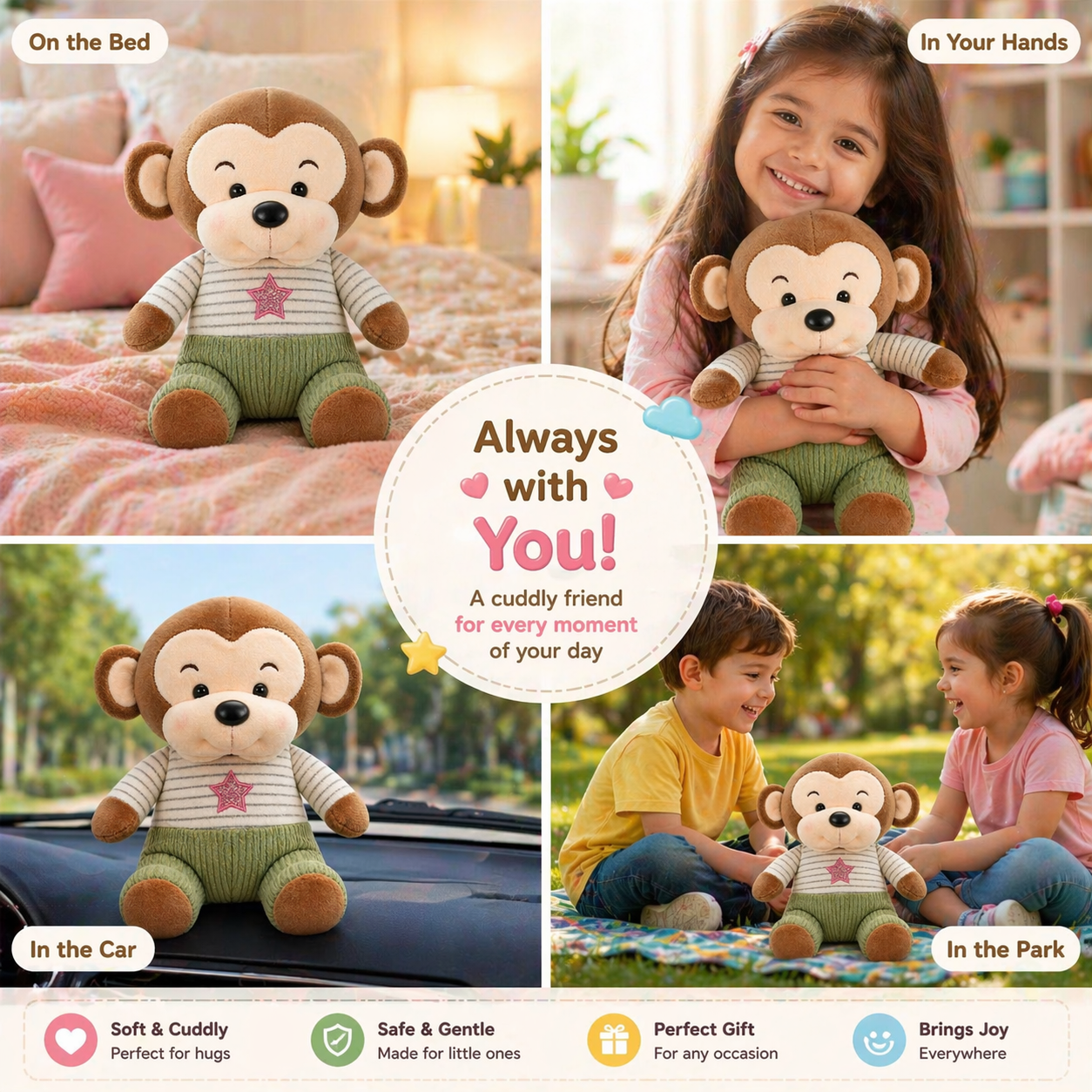 Milo the Cuddle Monkey Plush Toy – Soft Stuffed Animal for Kids, Baby & Gift (25cm Cute Teddy Doll)