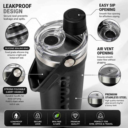 SITARAYURI 800ML Stainless Steel Insulated Water Bottle | Double Wall Vacuum Flask | Leakproof BPA Free Sports Bottle with Carry Handle | Black (COD NOT AVAILABLE)