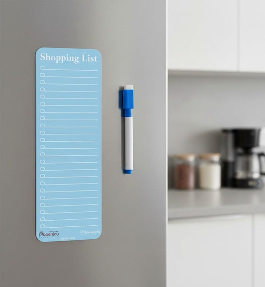 Magnetic Shopping List for Fridge, Dry Erase Board with Marker, 24x9 cm Kitchen Notepad, Grocery List Organiser, Personal Organisers, to Do List, Blue