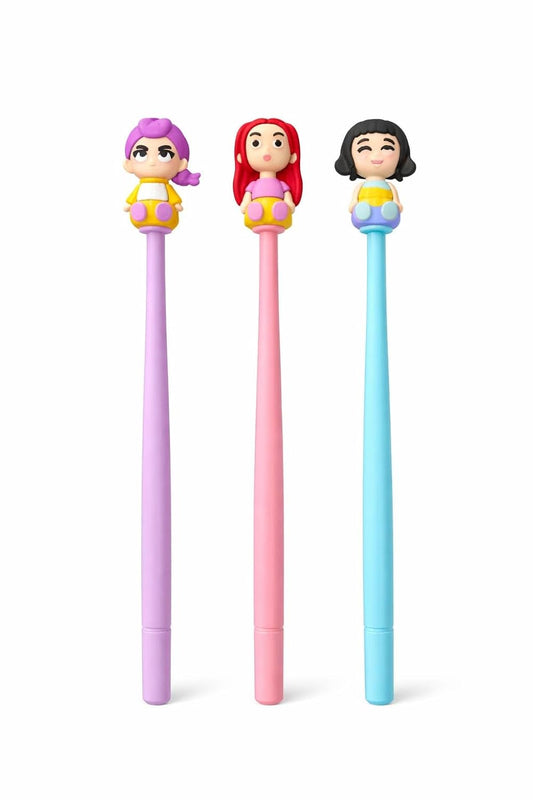K POP Demon Hunters Ball Pen Set of 3 | Cute Anime Character Pens | Smooth Writing Blue Ink Pens | Cartoon Figure Pens for Kids, Girls, School & Gift Use