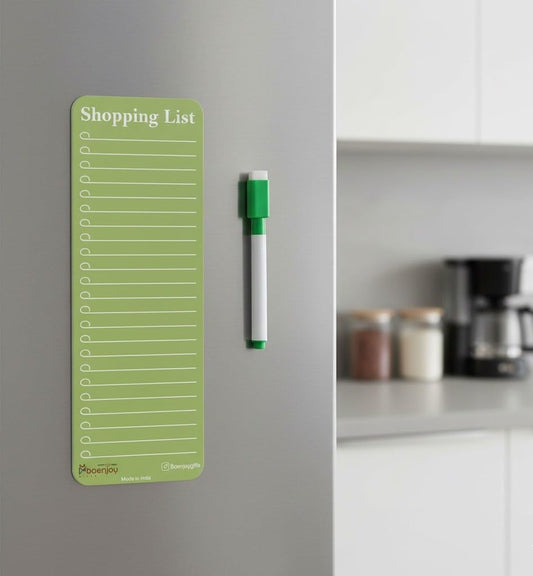 Magnetic Shopping List for Fridge, Dry Erase Board with Marker, 24x9 cm Kitchen Notepad, Grocery List Organiser, Personal Organisers, to Do List, Green