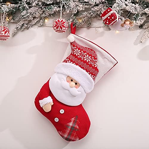 Christmas Stocking Gift Bag, Large Size, Santa Claus Gift Candy Socks, Hanging Ornament for Christmas Eve | Size 18x11 inches | Style G