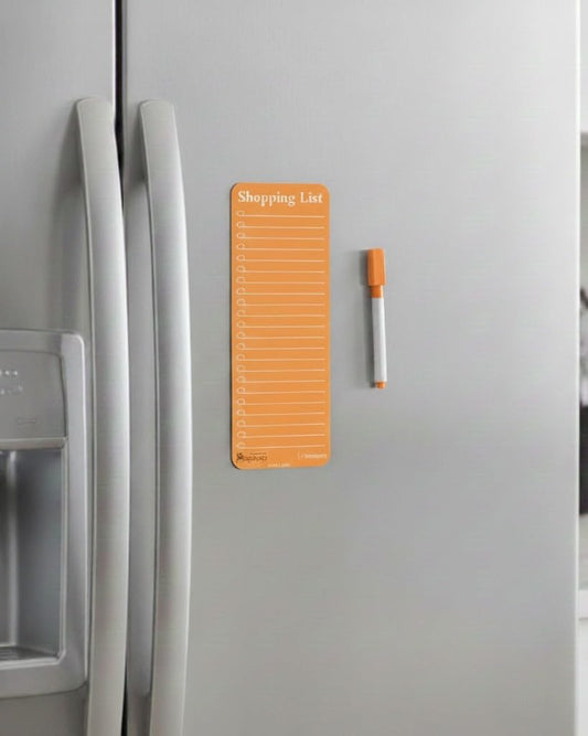 Magnetic Shopping List for Fridge, Dry Erase Board with Marker, 24x9 cm Kitchen Notepad, Grocery List Organiser, Personal Organisers, to Do List, Orange