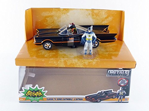 Jada Toys 98259 1966 Classic TV Series Batmobile With Batman And Robin Figures 1/24 Scale Diecast Model, Multicolor ( COD NOT AVAILABLE)