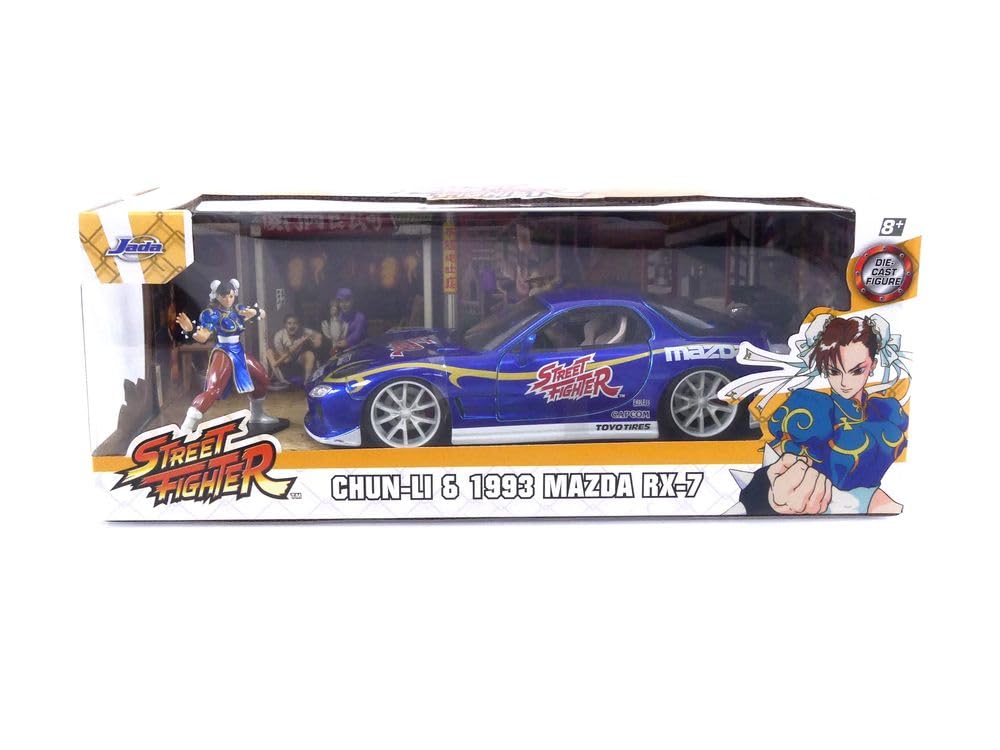 Jada Street Fighter 1:24 1993 Mazda RX-7 Die-Cast Car & 2.75" Chun-Li Figure, Toys for Kids and Adults(COD NOT AVAILABLE)
