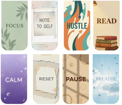 Aesthetic Mindful Bookmark Set of 10-8 Magnetic Bookmarks + 2 Paper Bookmarks for Book Lovers, Aesthetic Bookmarks, Magnetic Bookmarks for Readers (11 x 2.9 cm)