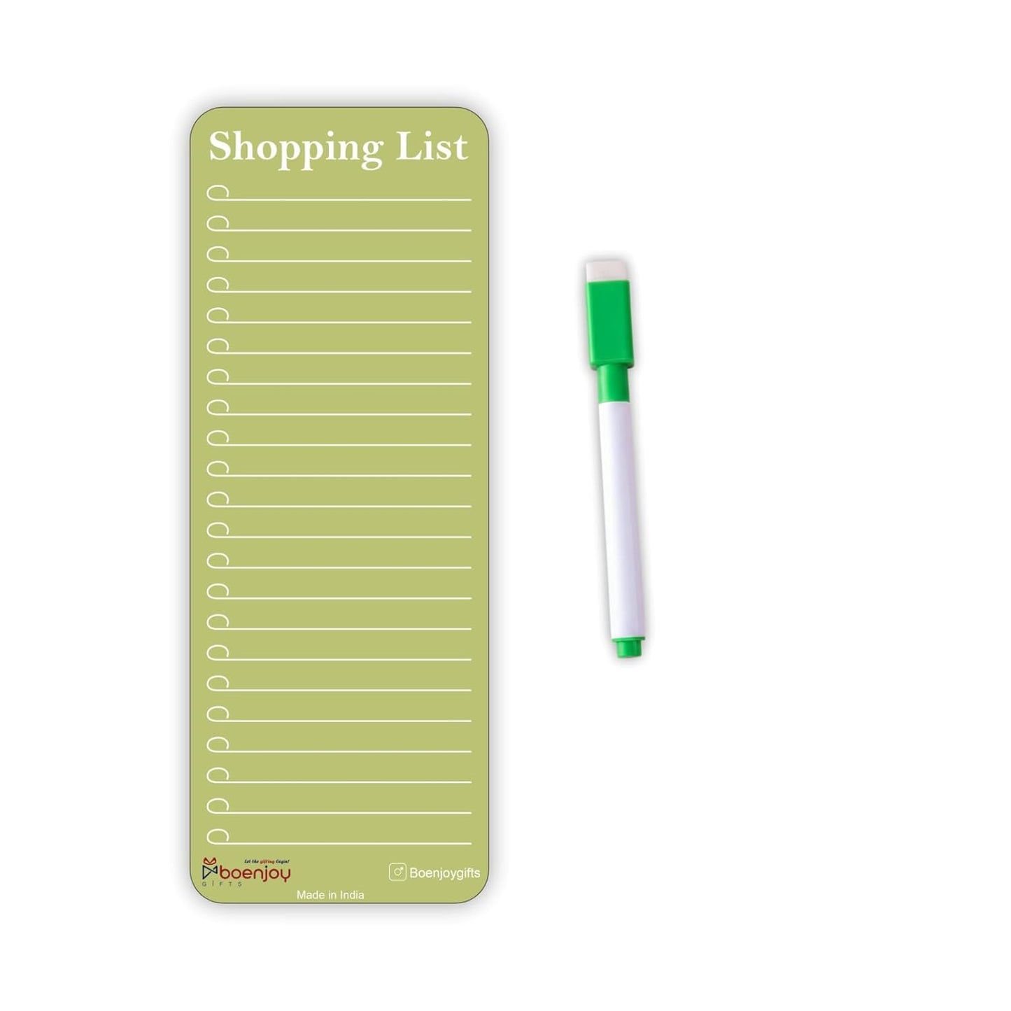Magnetic Shopping List for Fridge, Dry Erase Board with Marker, 24x9 cm Kitchen Notepad, Grocery List Organiser, Personal Organisers, to Do List, Green