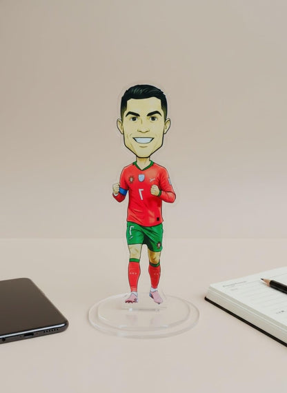 Cristiano Ronaldo Acrylic Stand Figure | Premium Football Player Desk Collectible | Clear Acrylic Tabletop Stand for Office, Study & Room Decor