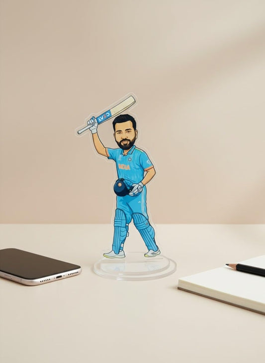 Rohit Sharma Acrylic Stand Figure | Premium Cricket Player Desk Collectible | Clear Acrylic Tabletop Stand for Office, Study & Room Decor