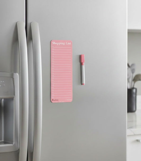 Magnetic Shopping List for Fridge, Dry Erase Board with Marker, 24x9 cm Kitchen Notepad, Grocery List Organiser, Personal Organisers, to Do List, Pink