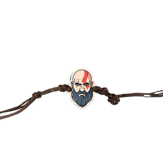 Kratos | Premium Wooden Rakhi | Handmade Paper Packing | Soft Nylon Thread | Size - 4 x 3 cm