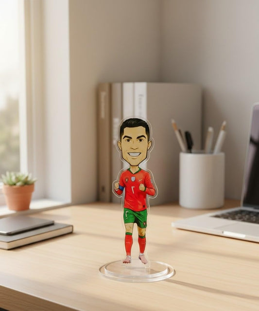Cristiano Ronaldo Acrylic Stand Figure | Premium Football Player Desk Collectible | Clear Acrylic Tabletop Stand for Office, Study & Room Decor