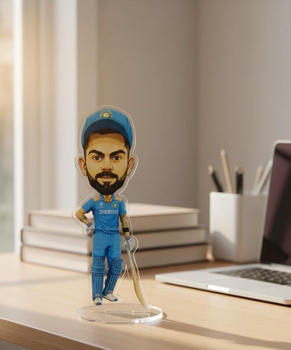 Virat Kohli Acrylic Stand Figure | Premium Cricket Player Desk Collectible | Clear Acrylic Tabletop Stand for Office, Study & Room Decor