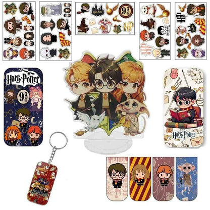 Harry Potter Gift Set Combo – Acrylic Standee, Magnetic Bookmarks, Sticker Sheets, Acrylic Keychain & Phone Grip | Wizard Collection Merchandise
