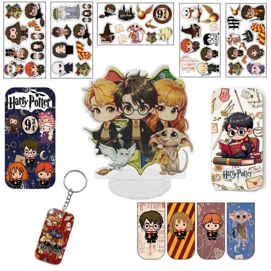 Harry Potter Gift Set Combo – Acrylic Standee, Magnetic Bookmarks, Sticker Sheets, Acrylic Keychain & Phone Grip | Wizard Collection Merchandise