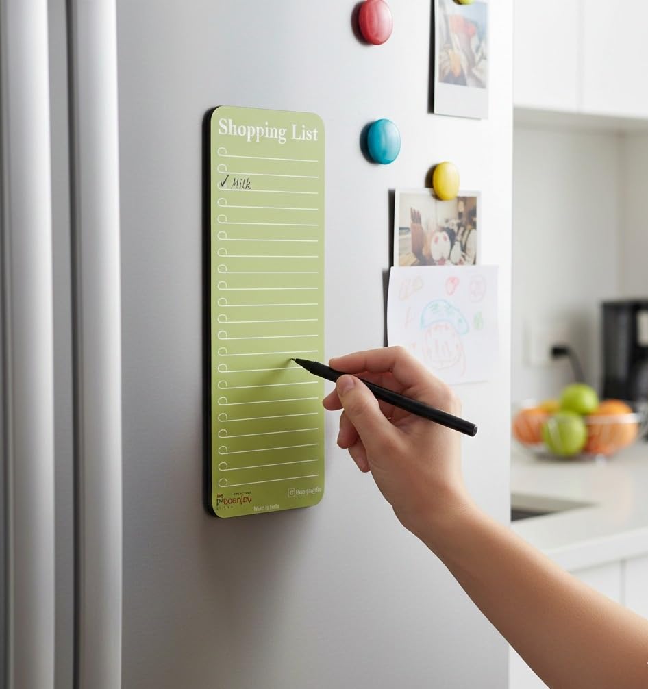 Magnetic Shopping List for Fridge, Dry Erase Board with Marker, 24x9 cm Kitchen Notepad, Grocery List Organiser, Personal Organisers, to Do List, Green