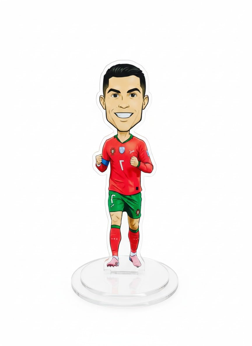 Cristiano Ronaldo Acrylic Stand Figure | Premium Football Player Desk Collectible | Clear Acrylic Tabletop Stand for Office, Study & Room Decor