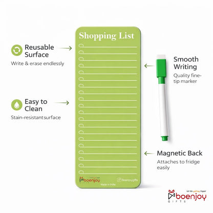 Magnetic Shopping List for Fridge, Dry Erase Board with Marker, 24x9 cm Kitchen Notepad, Grocery List Organiser, Personal Organisers, to Do List, Green