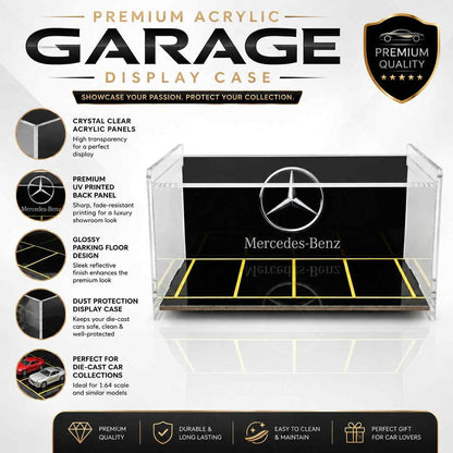Mercedes-Benz Acrylic Garage Display Case for 1:64 Scale Die-Cast Cars | Premium Collector Showcase Display Stand | Dustproof Model Car Storage Organizer
