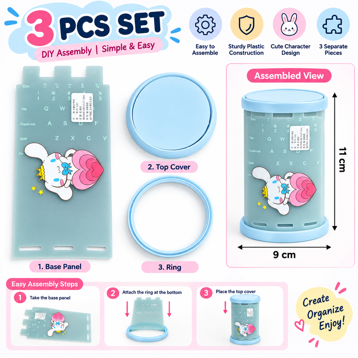 Cinnamoroll & Cute Bear Pen Stand Set of 10 Pieces, Colorful Plastic Pencil Holder & Desk Organizer for Kids, School & Stationery( Cod Not Available)