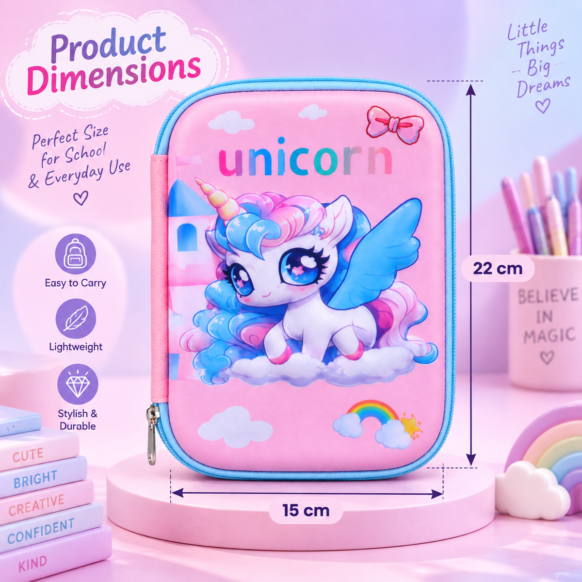 Unicorn Pencil Pouch for Girls – Pink Unicorn Pencil Case with Mesh Pocket & Pen Holders (Copy)