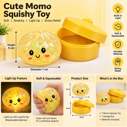 Cute Momo Squishy Toy with Storage Box, Light Up Soft Squeeze Toy for Kids & Adults – 1 Pc ( Cod Not Availble)
