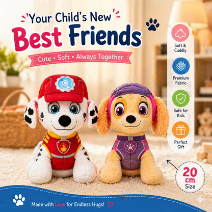 Marshall & Skye Plush Toy (20cm) – Cute Soft Dog Stuffed Toy for Kids, Girls, Boys & Gift Lovers Random 1 pcs