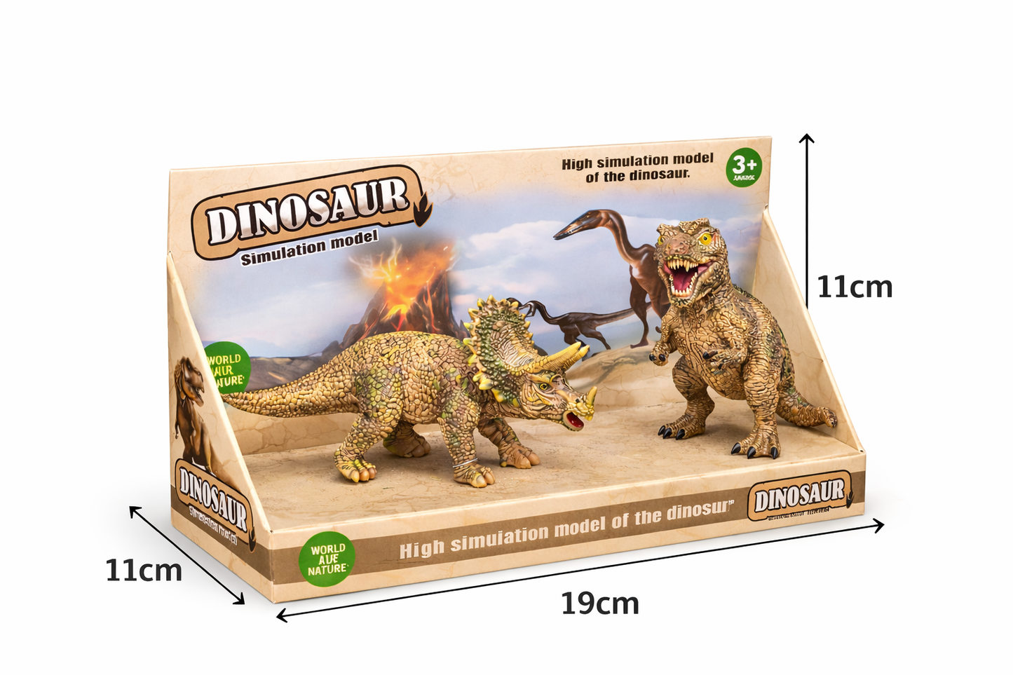 Dinosaur Toy Figure Set for Kids – Triceratops & Tyrannosaurus Rex Realistic Dinosaur Toys | Pack of 2 | 19 cm Educational Animal Figures for Kids Play & Decoration