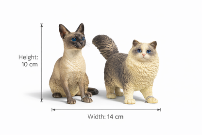 Realistic Siamese & Ragdoll Cat Toy Set of 2 | Mini Cat Figurines | Cute Animal Toys for Boys & Girls | Desk Decor Gift