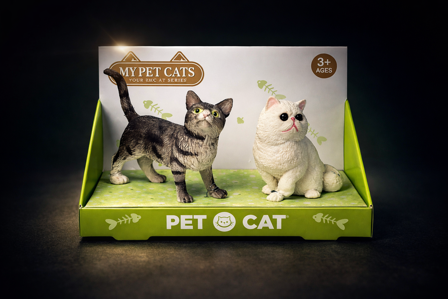 Realistic Cat Figurines (Grey Tabby & White Cat) – 10cm Plastic Miniature Cats | Cute Home Decor, Kids Toy & Gift for All Ages (3+) Set of 2