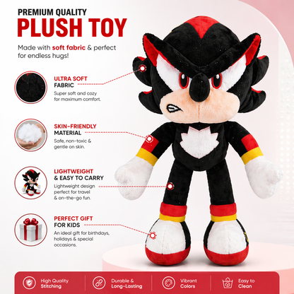 Shadow Hedgehog Style Plush Toy (32cm) | Black & Red Cartoon Character Soft Toy for Kids & Gifts