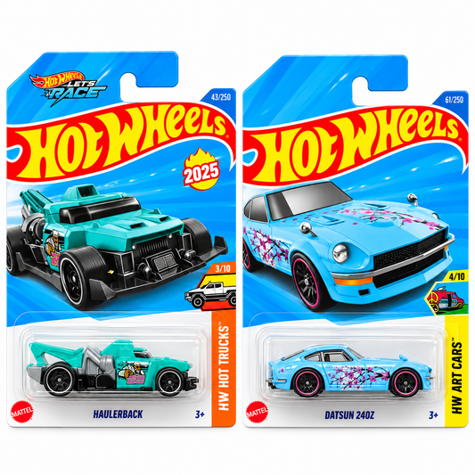 Hot Wheels Haulerback & Datsun 240Z Die-Cast Toy Cars Combo Pack | Collectible Model Cars | COD NOT AVAILABLE