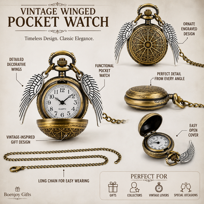 Harry Potter Vintage Winged Pocket Watch with Chain – Antique Style Quartz Watch for Men & Women