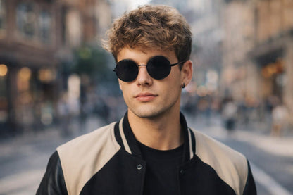 Round Black Sunglasses for Men & Women | UV Protection Stylish Metal Frame Sunglasses | Lightweight Retro Fashion Goggles