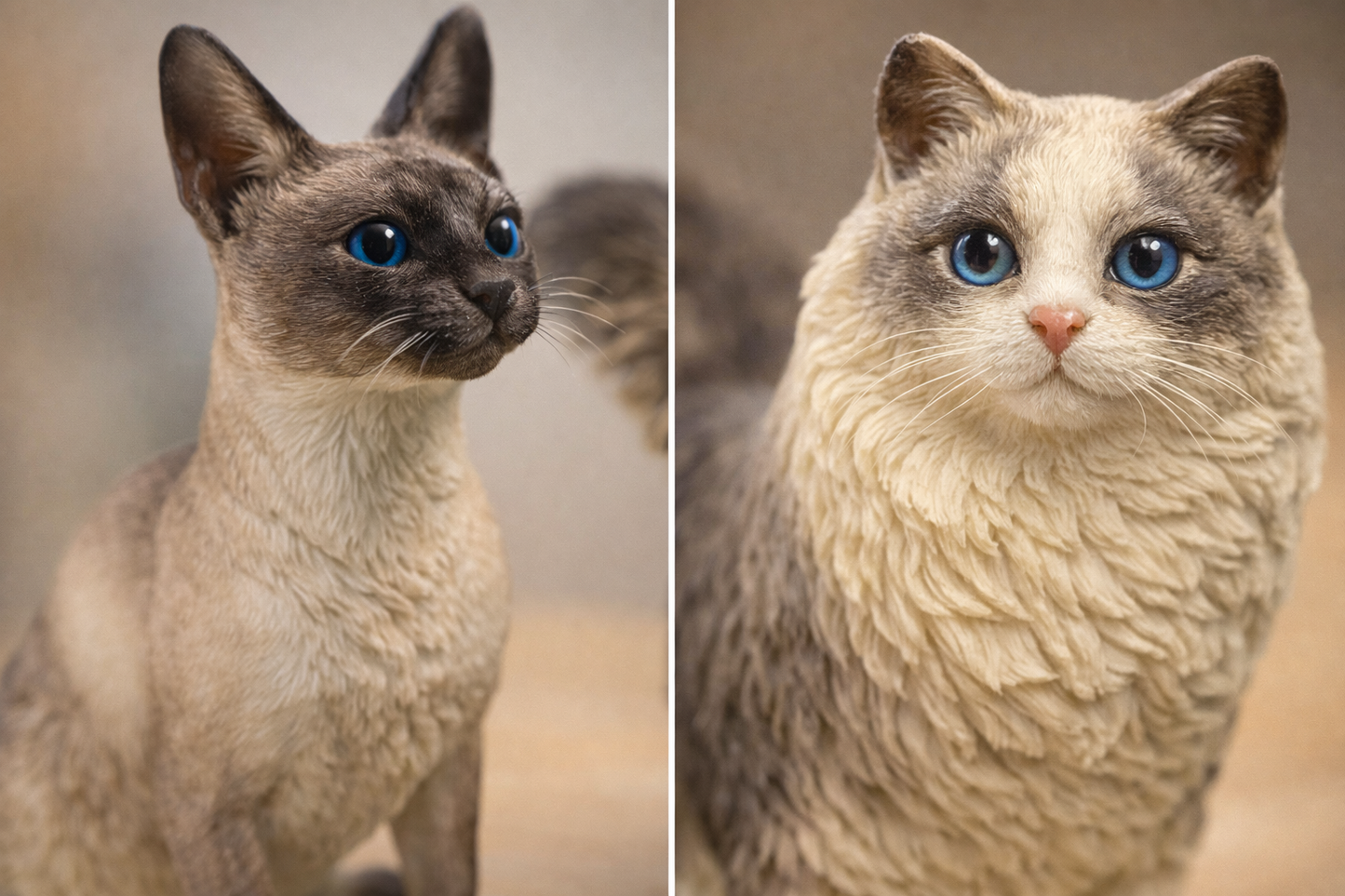 Realistic Siamese & Ragdoll Cat Toy Set of 2 | Mini Cat Figurines | Cute Animal Toys for Boys & Girls | Desk Decor Gift