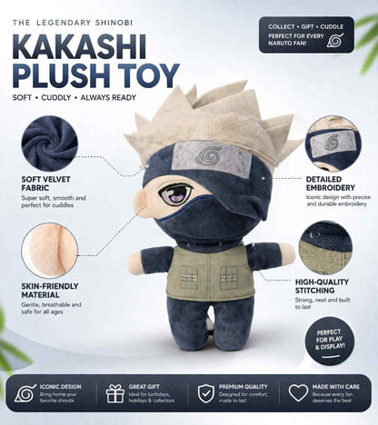 Naruto Kakashi Hatake Plush Toy 25cm | Anime Soft Toy | Naruto Inspired Stuffed Doll | Soft Velvet Fabric | Kids & Anime Fans Gift