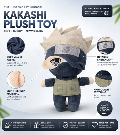 Naruto Kakashi Hatake Plush Toy 25cm | Anime Soft Toy | Naruto Inspired Stuffed Doll | Soft Velvet Fabric | Kids & Anime Fans Gift