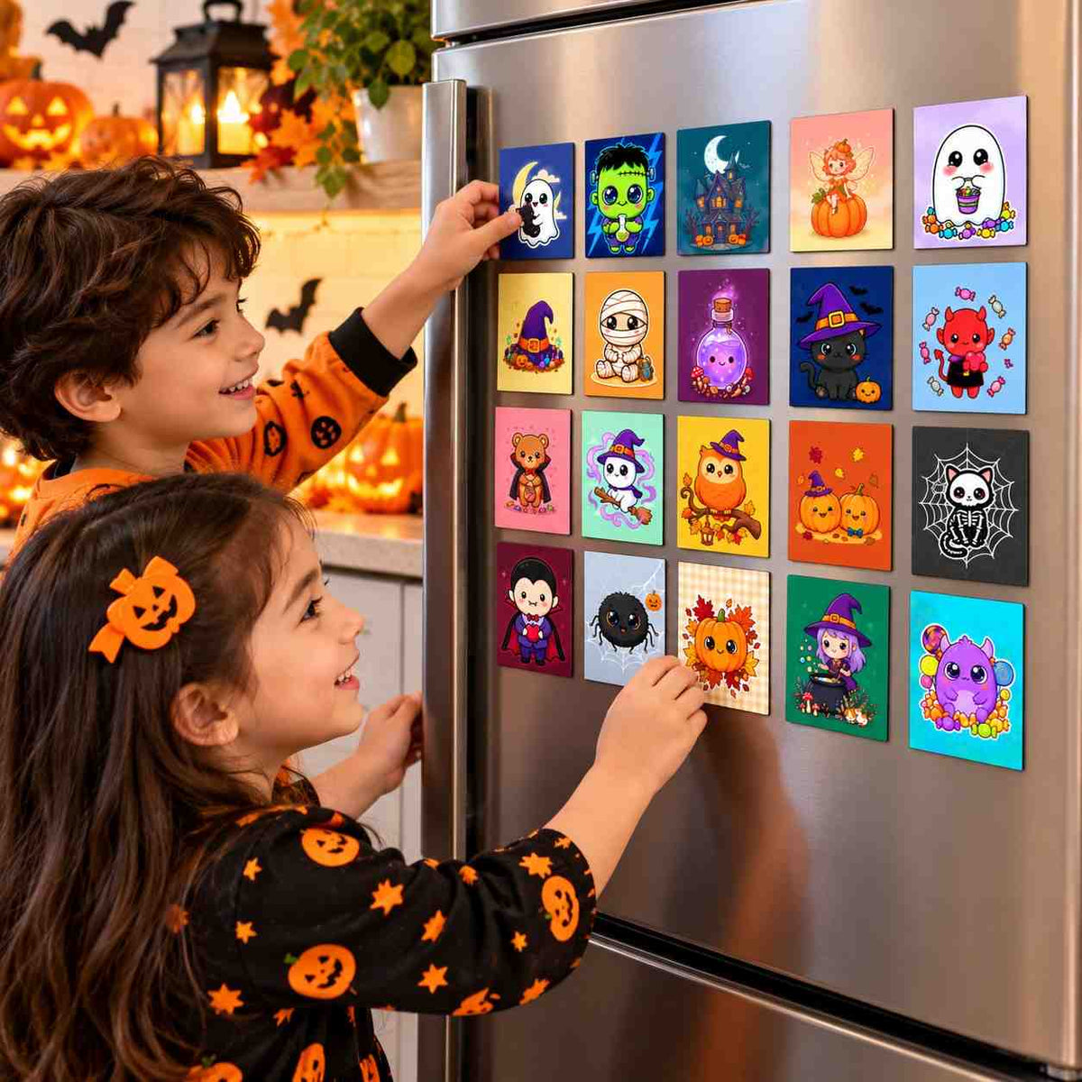 Halloween Fridge Magnets Set of 20 Pcs | Cute Cartoon Ghost Pumpkin Witch Magnets | 5 × 4 cm