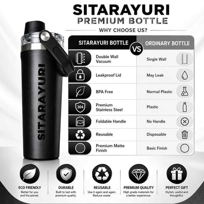 SITARAYURI 800ML Stainless Steel Insulated Water Bottle | Double Wall Vacuum Flask | Leakproof BPA Free Sports Bottle with Carry Handle | Black (COD NOT AVAILABLE)