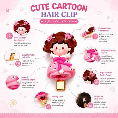 Cute Cartoon Princess Hair Clip Set of 5 | Colorful Snap Hair Clips for Girls, Kids & Toddlers