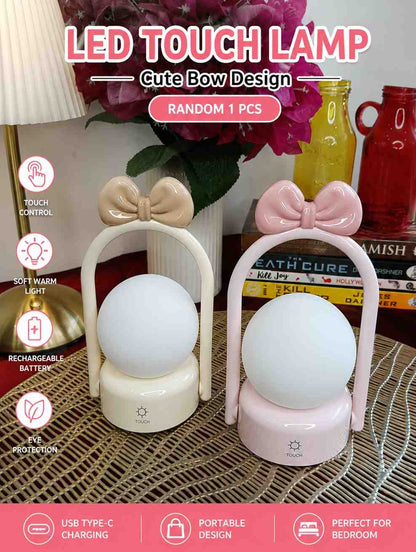 LED Bow Night Lamp Rechargeable Touch Control Bedside Lamp | Random 1 Design | Cute Portable Night Light for Kids Bedroom Nursery
