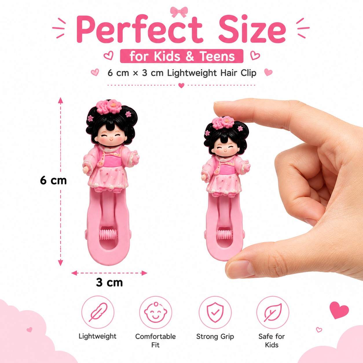 Cute Cartoon Girl Hair Clips for Kids, Girls & Teens | 5 PCS Colorful Snap Hair Clip Set | Kawaii Character Hair Accessories